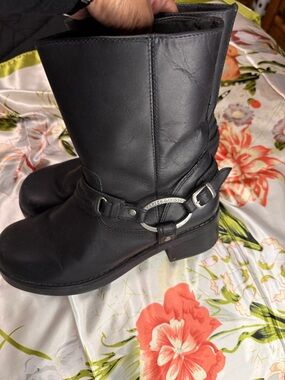 Harley-Davidson Women's Black Leather Mid-Calf Harness Boots